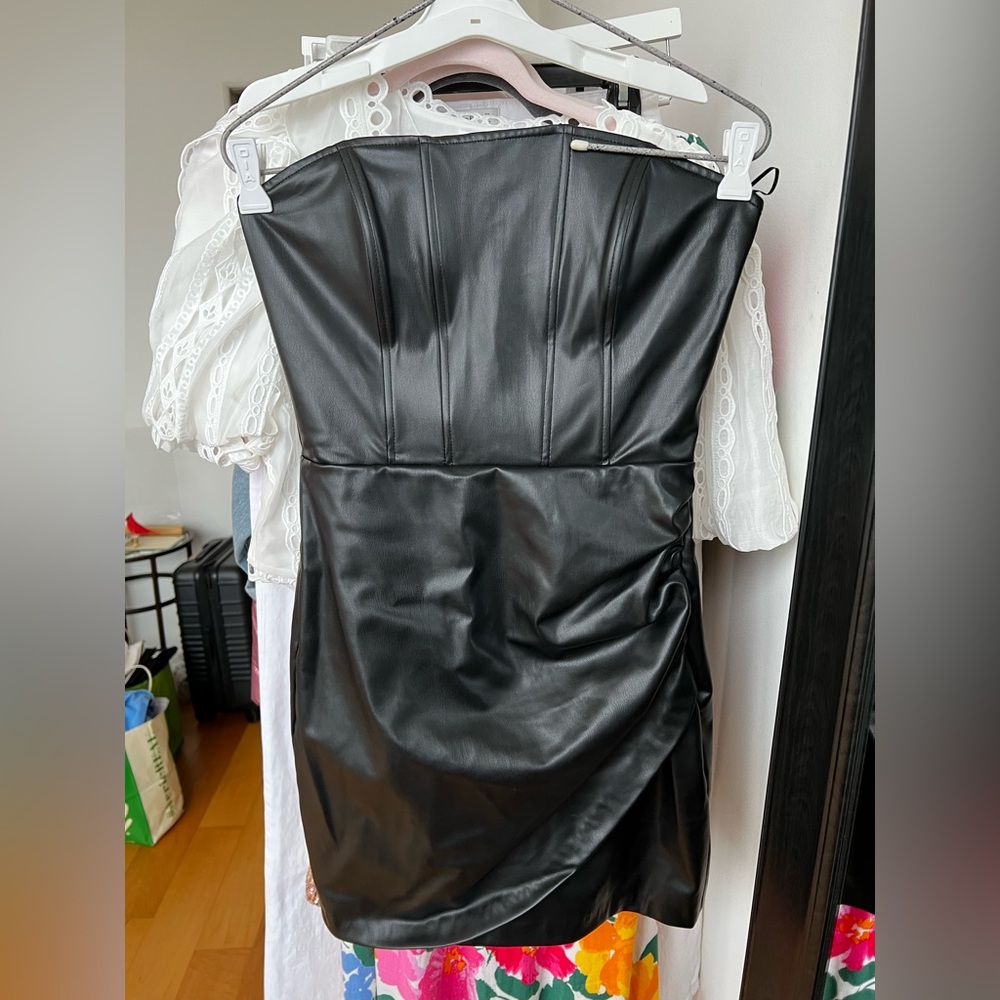 NWT ZARA Corset Style Black Faux Leather Dress | Size M
